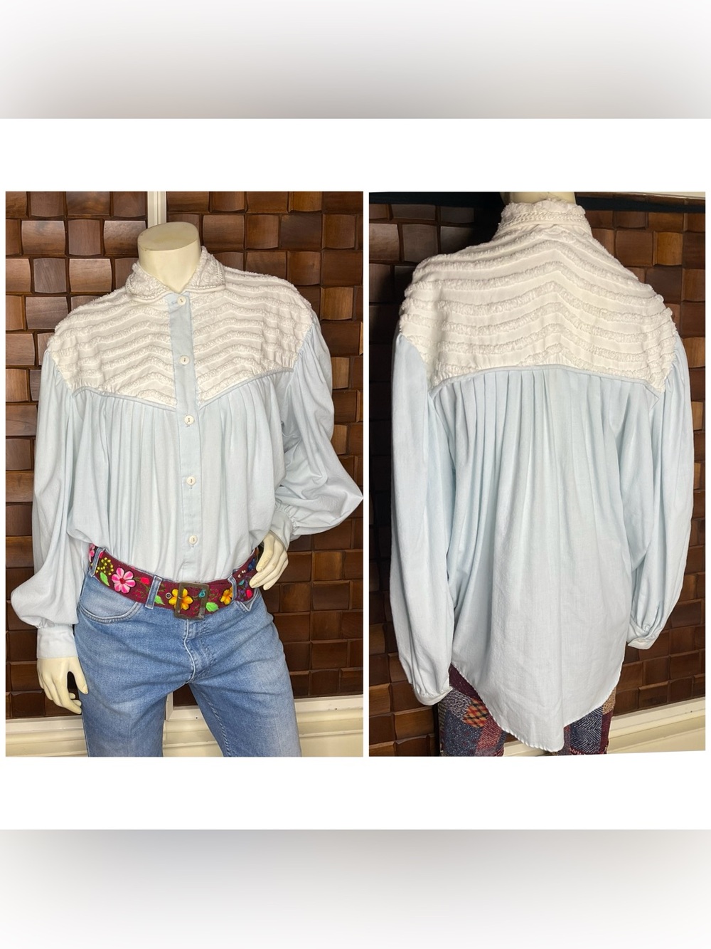 Vintage Pilgrim Cottagecore Pleated Dolman Sleeve Prairie Granny Shirt Large
